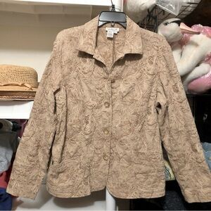Coldwater Creek Textured Stretch Cotton Blend 5 Button Tan Tones Jacket size L